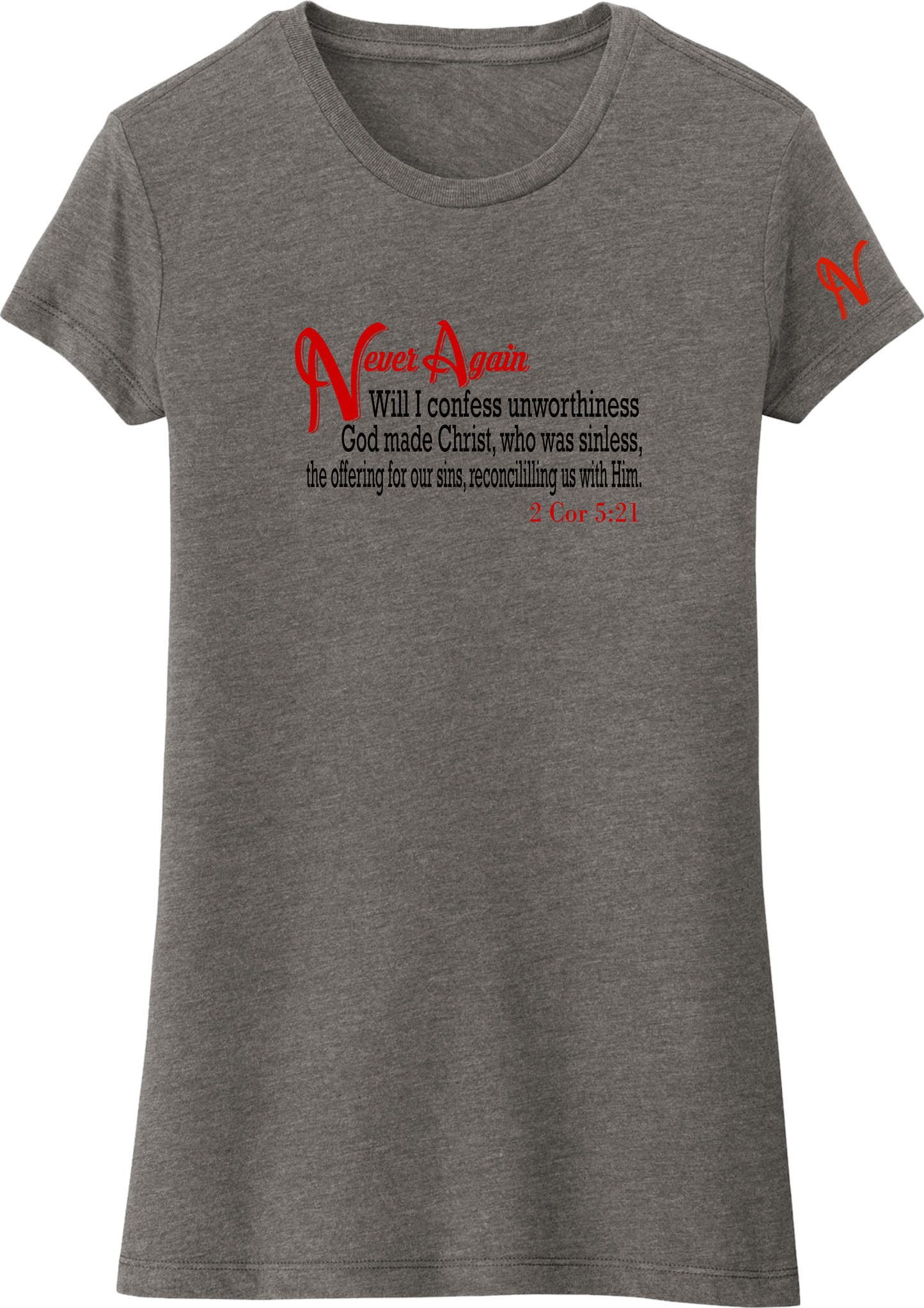Never Again 2 Cor 521 Unworthiness DT155 Womens Short Sleeve
